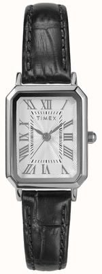 Timex Dress Rectangular (21mm) White Dial / Black Croc-Texture Leather Strap TW2Y00800