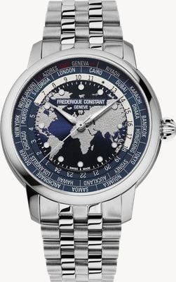 Frederique Constant Classic Worldtimer Automatic Manufacture (40mm) Blue World Map Dial / Stainless Steel Bracelet Watch FC-719NN3H6B
