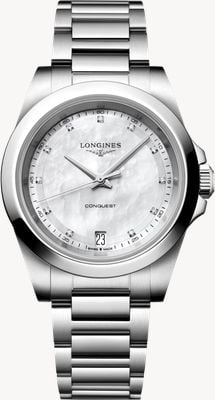 LONGINES Conquest Diamond Quartz (34mm) White Mother-of-Pearl Dial / Stainless Steel Bracelet L34604876