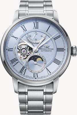 Orient Star M45 F7 Mechanical Moonphase Limited Edition (41mm) Light Blue Dial / Stainless Steel Bracelet RE-BT0007L00B