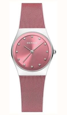 Bering Women's Classic (27mm) Pink Sunray Dial / Pink Stainless Steel Milanese Mesh Bracelet 12927-989