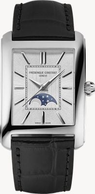 Frederique Constant Carree Moonphase Automatic (30mm) Silver Sunray Dial / Black Leather Strap FC-333S4C6