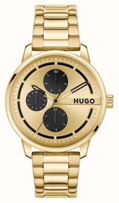 HUGO Men's #Stamp (44mm) Gold Dial / Gold-Tone Stainless Steel Bracelet 1530385