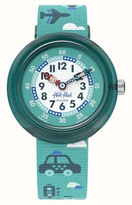 Flik Flak Time To Move (31.85mm) White and Green Dial / Green Recycled PET Fabric Strap FBNP228