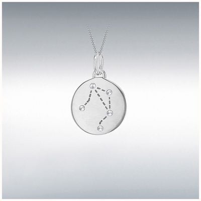 IBB Sterling Silver Rhodium Plated Cubic Zirconia Libra Star Sign Constellation Disc Pend 8.68.5759