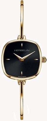 Herbelin Fil Women's Black Dial Gold PVD Bangle Bracelet Watch 17207BP14