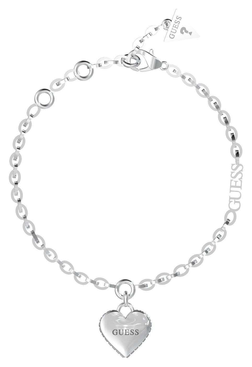 Guess UBB02229RHL Rhodium Plated Heart Charm Bracelet Jewellery