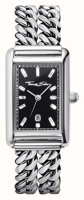 Thomas Sabo Bold Elegance Crystal Quartz (22mm) Black Dial / Stainless Steel Curb Chain Bracelet WA0453-201-203-22