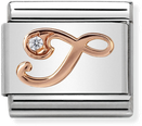 Nomination Classic Letter T 9ct Rose Gold & Steel Charm 430310/20