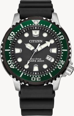 Citizen Men's Promaster Diver Eco-Drive Green Bezel Silicone Strap BN0155-08E