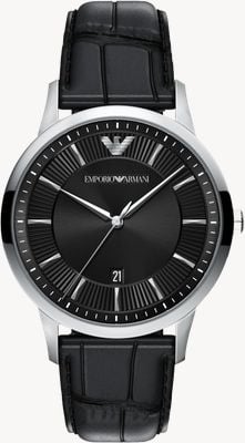 Emporio Armani Three-Hand Quartz (43mm) Black Sunray Dial / Black Leather Strap AR11826
