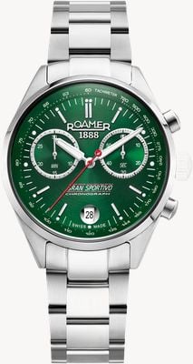 Roamer Gran Sportivo Quartz Chronograph (41.5mm) Green Sunray Dial / Green Leather & Steel Bracelet Watch 978818 41 75 20