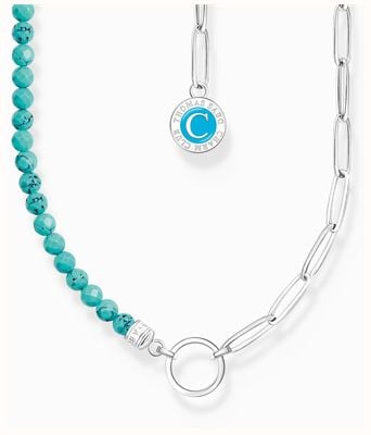 Thomas Sabo Charm Necklace Sterling Silver Imitation Turquoise Beads 37cm KE2189-007-17-L37V