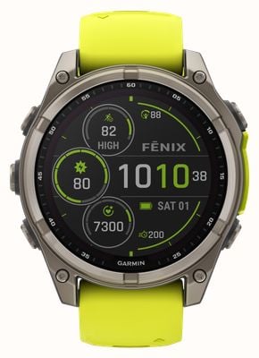 Garmin Fenix 8 47mm SOLAR Sapphire Premium Multisport GPS Smartwatch Titanium with Amp Yellow Silicone 010-02906-21