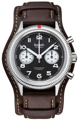 Hanhart 417 ES Flyback Reverse Panda (42mm) Black Dial / Dark Brown Leather Strap - M H721.211-7110