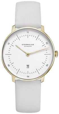 STERNGLAS Naos XS (33mm) White Dial / White Leather Strap S01-ND02-KL13