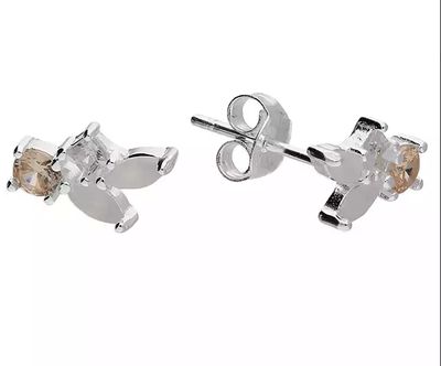 CME Leicester Limited Sterling Silver Round Oval Cream Cubic Zirconia Stud Earrings H5157/C