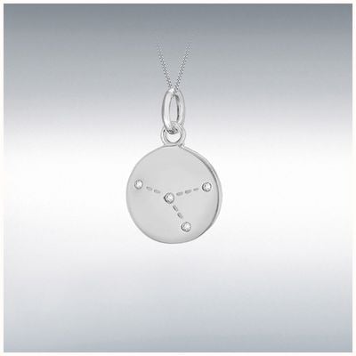 IBB Sterling Silver Rhodium Plated Cubic Zirconia Cancer Star Sign Constellation Disc Pend 8.68.5729