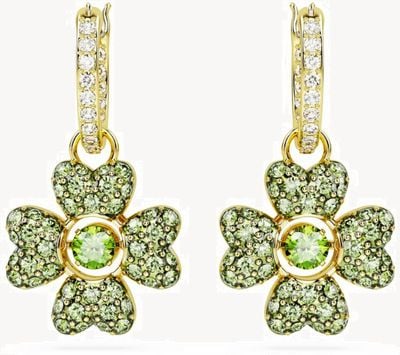 Swarovski Idyllia Drop Earrings Gold Tone Plated Green Crystals 5670664