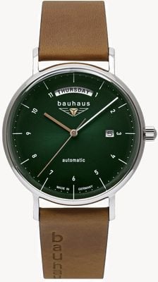 Bauhaus Classic Day-Date Automatic (41mm) Dark Green Dial / Brown Leather Strap 21624