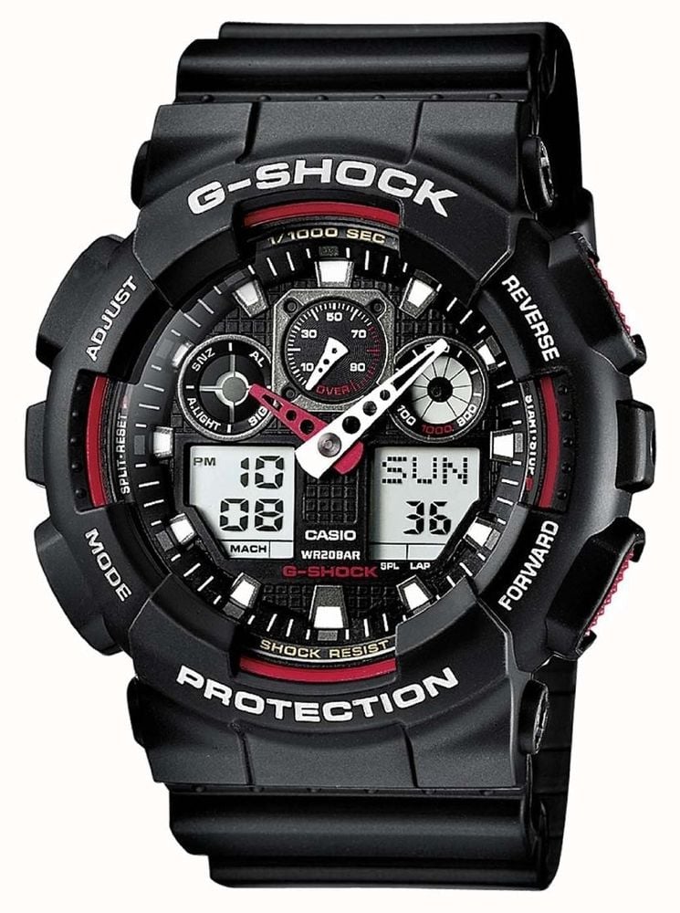 Casio G Shock Chronograph Alarm Black Red GA 100 1A4ER