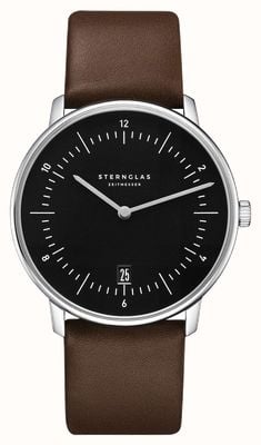 STERNGLAS Naos Quartz (38mm) Piano Black Dial / Premium Dark Brown Leather Strap S01-NA53-PR04