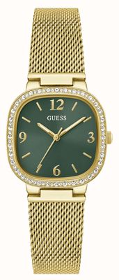 Guess TAPESTRY Crystal (32mm) Green Sunray Dial / Gold PVD Stainless Steel Mesh Bracelet GW0354L5