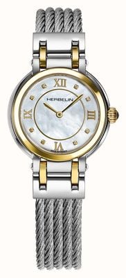 Herbelin Galet Quartz (28mm) Mother-of-Pearl Dial / Stainless Steel Cable Bracelet 17430BCT59