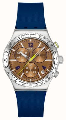 Swatch SIDEREAL GLOW (43mm) Brown Dial / Dark Blue Rubber Strap YVS534