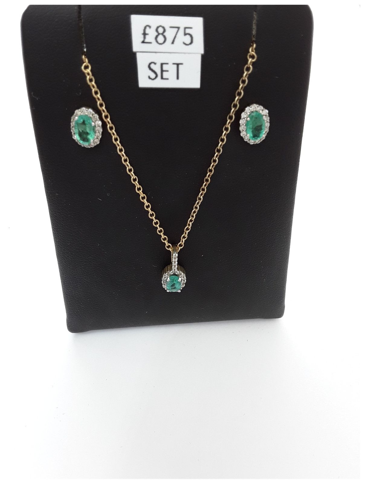Pre-owned JM8685 9k Emerald Pendant Earrings Chain Jewellery