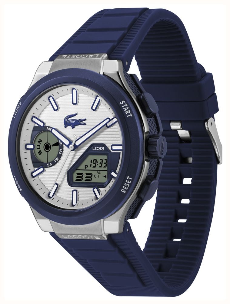 Lacoste Lc33 Dual-Display Multifunction Silver Dial Blue Silicone Strap Watch 2011515 - alternate view 3