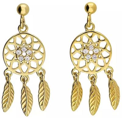 CME Leicester Limited Silver Gold Plated Cz Dreamcatcher Earrings H2955/Y