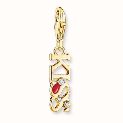 Thomas Sabo Gold-Plated Charm Pendant KISS With White Zirconia 2067-565-10