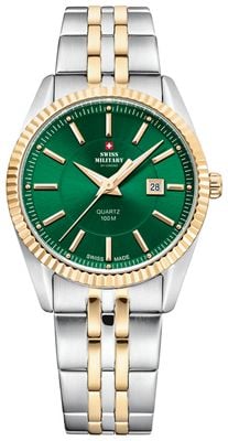 Swiss Military by Chrono Green Dial Two Tone Yellow Gold Stainless Steel Bracelet Ladies Watch SM34066.10