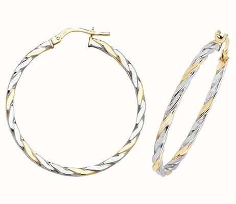 James Moore TH 9CT YEL/WHT GOLD 30MM HOOP EARRINGS ER1041YW-30