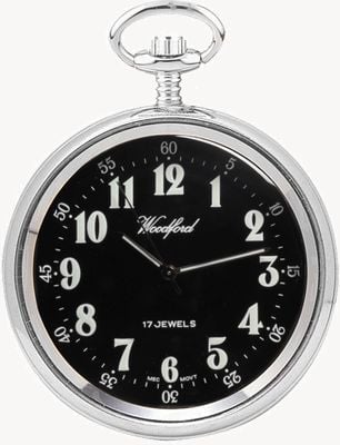 Woodford Mechanical Open-faced Pocket Watch Stainless Steel Black Dial 1040