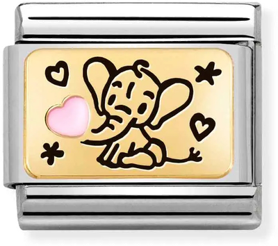 Nomination Classic Pink Elephant 18ct Gold & Steel Charm 030289/03
