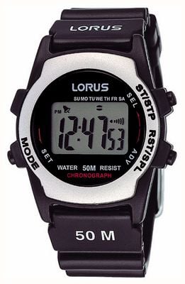 Lorus Retro Digital Chronograph (38mm) Digital Dial / Black Rubber Strap R2361AX9