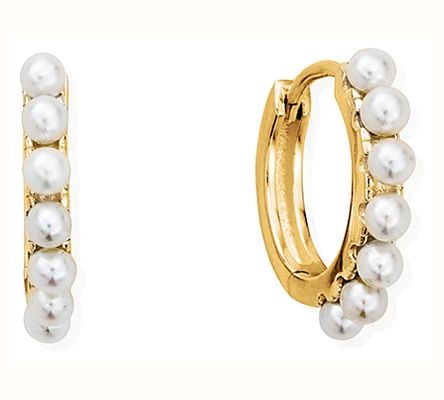ChloBo TREASURES OF BALI Classic Pearl Huggie Hoop Earrings - 18ct Gold Plated GEH3547