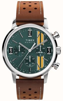 Timex Marlin Chronograph Tachymeter (40mm) Green Dial / Brown Leather Strap TW2W99100