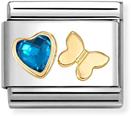 Nomination Classic Blue Cubic Zirconia Heart & Butterfly 18ct Gold Charm 030613/16