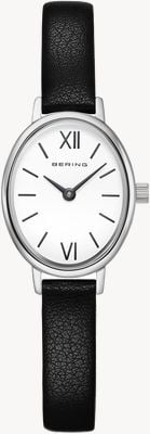 Bering Classic Oval Quartz (20mm) White Dial / Black Leather Strap Watch 11020-402