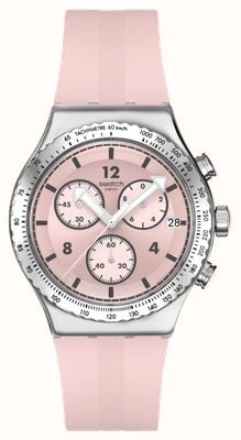 Swatch POPPINGLY PINK (43mm) Pink Chronograph Dial / Pink Silicone Strap YVS532