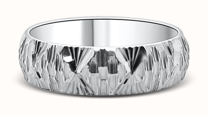 9ct White Gold Bark Effect Wedding Band J6849