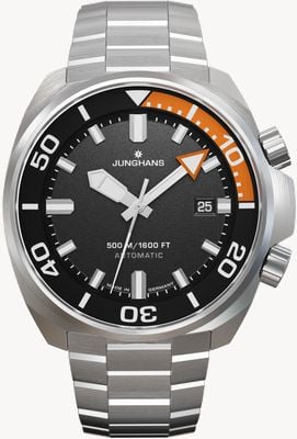 Junghans Aquaris Diver Automatic (46.9mm) Matte Grey Dial / Stainless Steel Bracelet + Orange Rubber Strap 27/4668.44