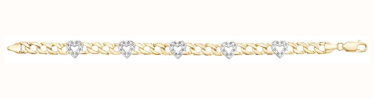 James Moore TH Women's 9ct Yellow Gold Hearts Bracelet BR612