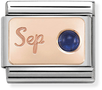 Nomination Classic September Birthstone Sapphire 9ct Rose Gold & Steel Charm 430508/09