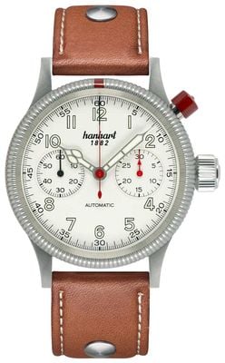 Hanhart PIONEER Mk I Automatic Chronograph (40mm) Antique White Dial / Light Brown Leather Rivet Strap - M 714.200-0210