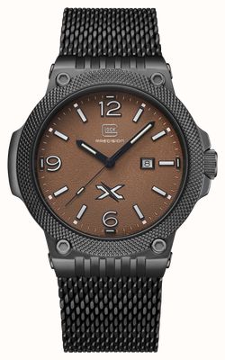 GLOCK Precision "Glock X" Limited Edition (43mm) Black Textured Dial / Black Mesh & Khaki Brown Silicone RTF Strap GW-43-5-24