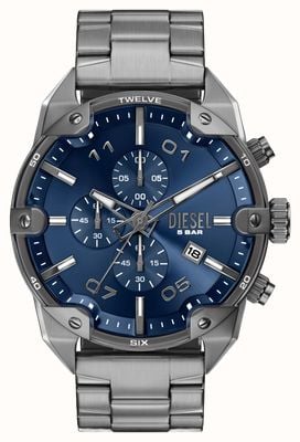 Diesel Spiked Chronograph (49mm) Blue Sunray Dial / Gunmetal PVD Stainless Steel Bracelet DZ4724